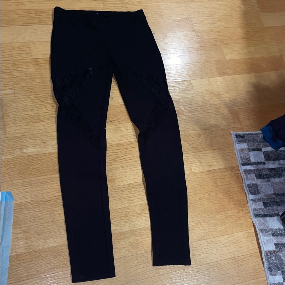 Maje Black Jeggings with Lace & Fishnet Patches